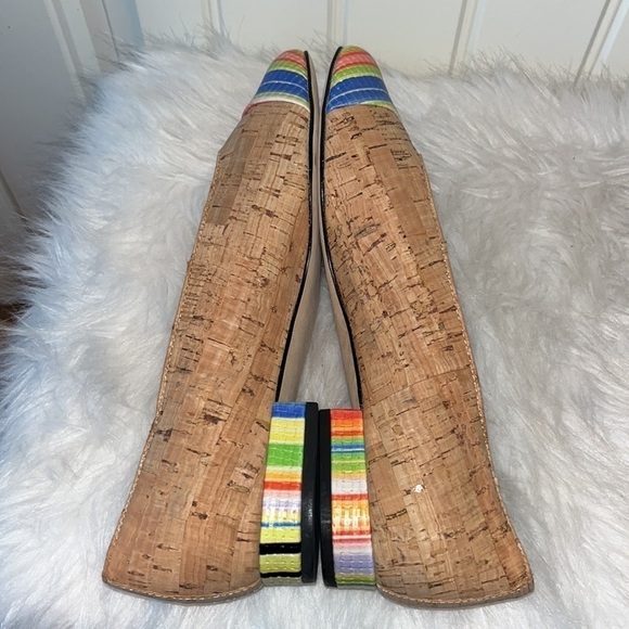 VANELI Natural Cork & Multi Color Captoe Rainbow Stripe Flat size 9 Italy - Picture 10 of 17